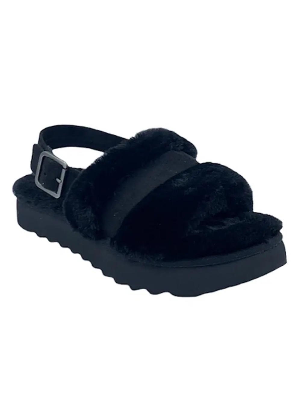 Koolaburra Black Fuzz’d out adjustable Strap Slide Sandals size 9